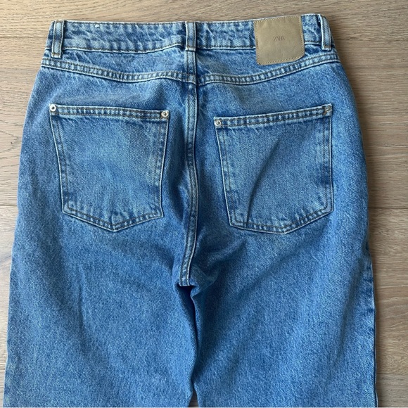 Zara Straight High Rise Cross Waist Jeans Mid-Blue 26 - Picture 7 of 8
